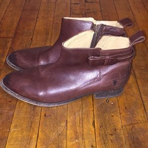 Brown Leather Short FRYE Booties with Pointed Toe